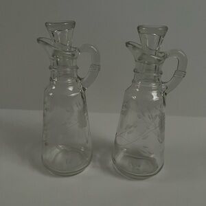 Vintage Clear Glass Cruets with Etchings